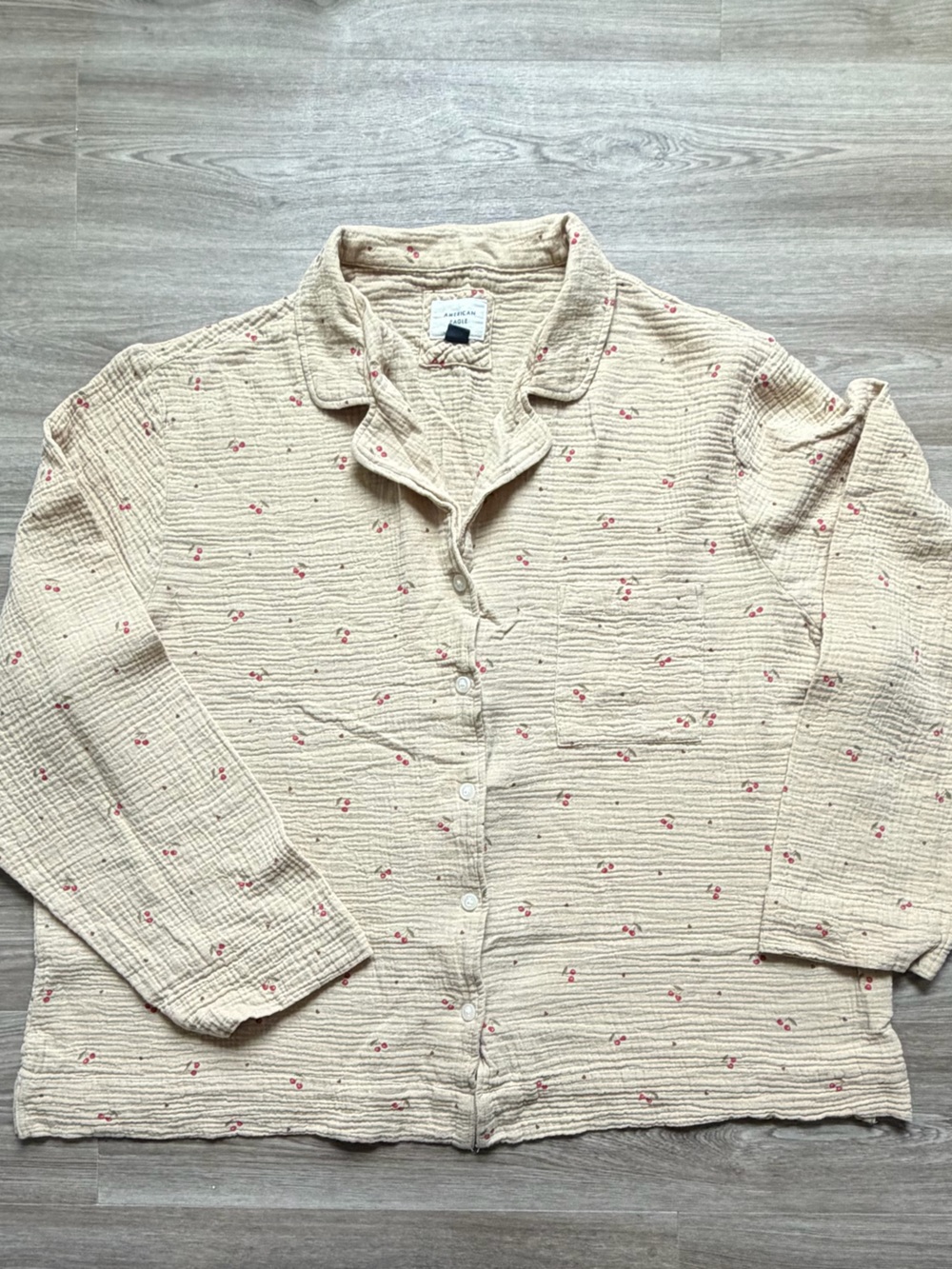 American Eagle Outfitters Cream Pajama Set with Small Cherry Print XXL